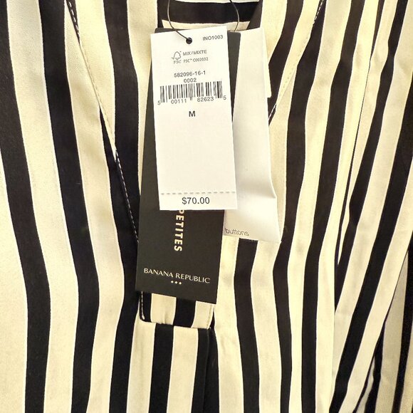 NWT Banana Republic Blouse Top Ivory/Black Striped V Neck Pullover - Picture 4 of 4